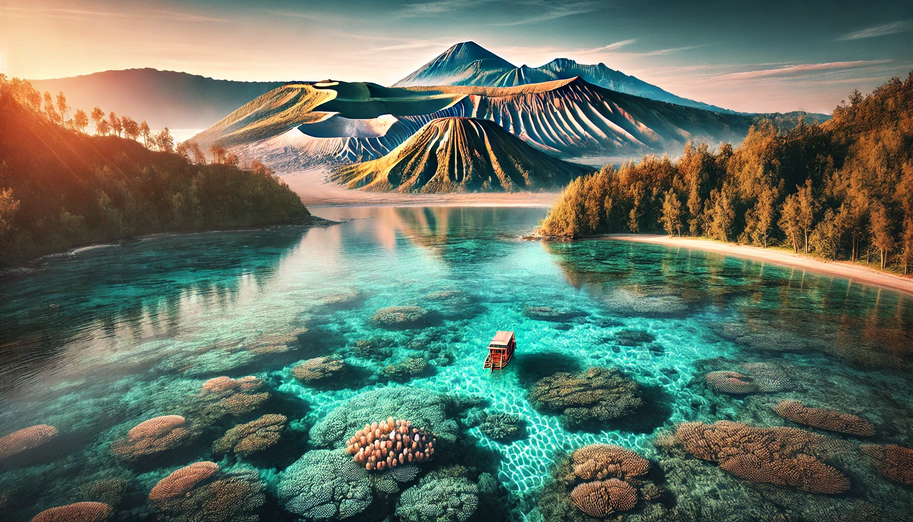 DALL·E 2024-12-09 22.40.29 - A stunning landscape in Indonesia showcasing a combination of majestic mountains, dense tropical forests, and crystal-clear ocean waters. The scene in