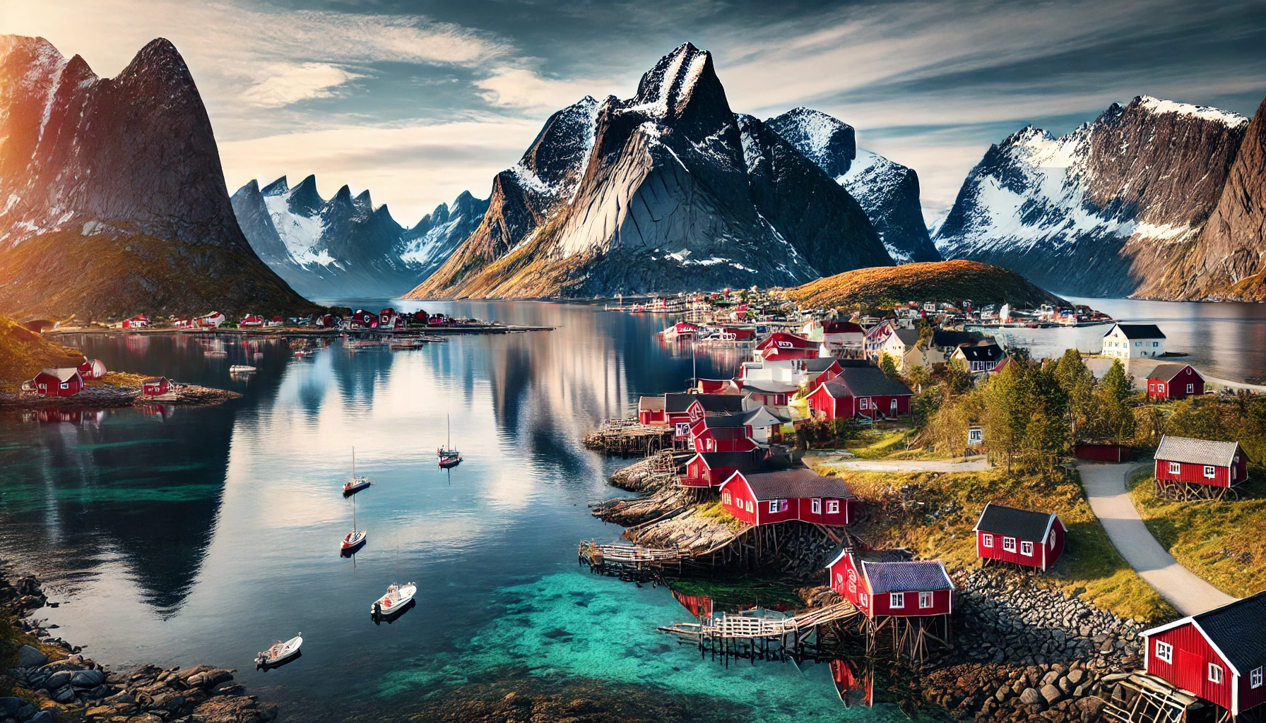 Reine, Norwegia - desa kecil pemandangan lembah